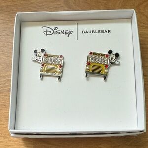 Disney Baublebar Mickey Mouse School Bus Stud Earrings Yellow Rhinestone Enamel